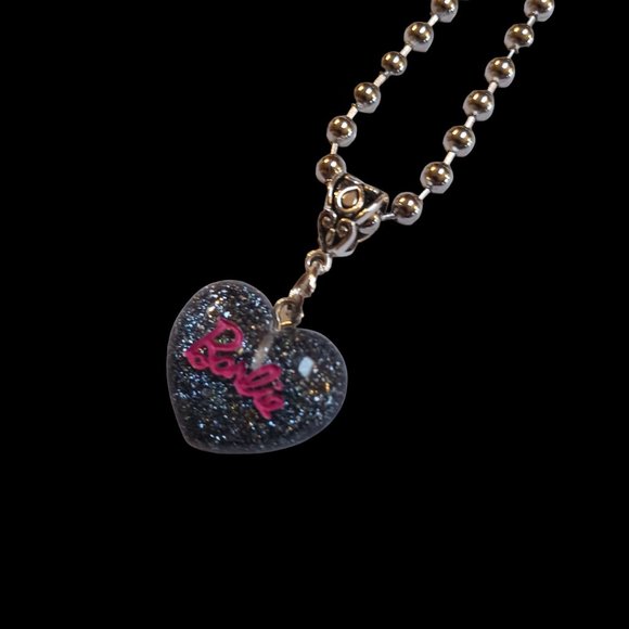 Barbie Black Glitter Puffy Heart Necklace - Picture 4 of 6